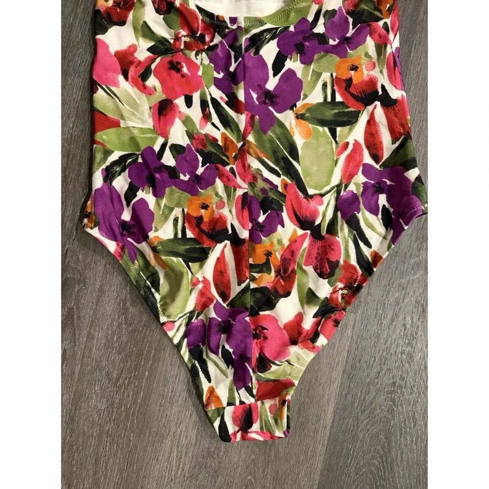 Women's Medium Coverage One Piece Swimsuit L (12-14) Tropical Bathing Suit